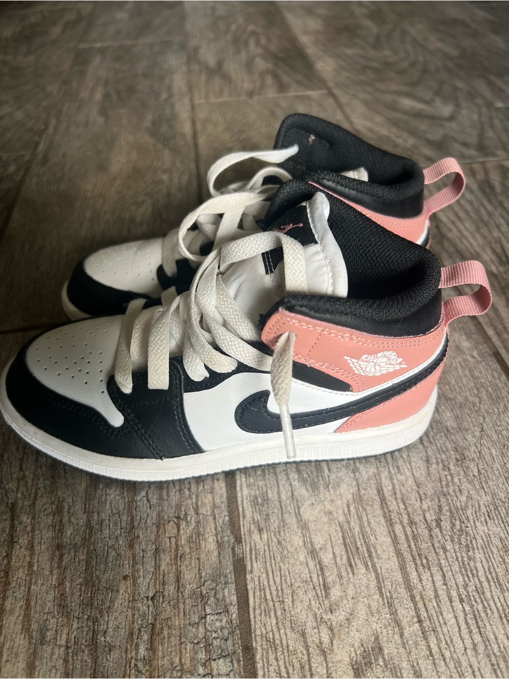 Jordan Kids Mid-Top Sneakers in White, Black & Pink